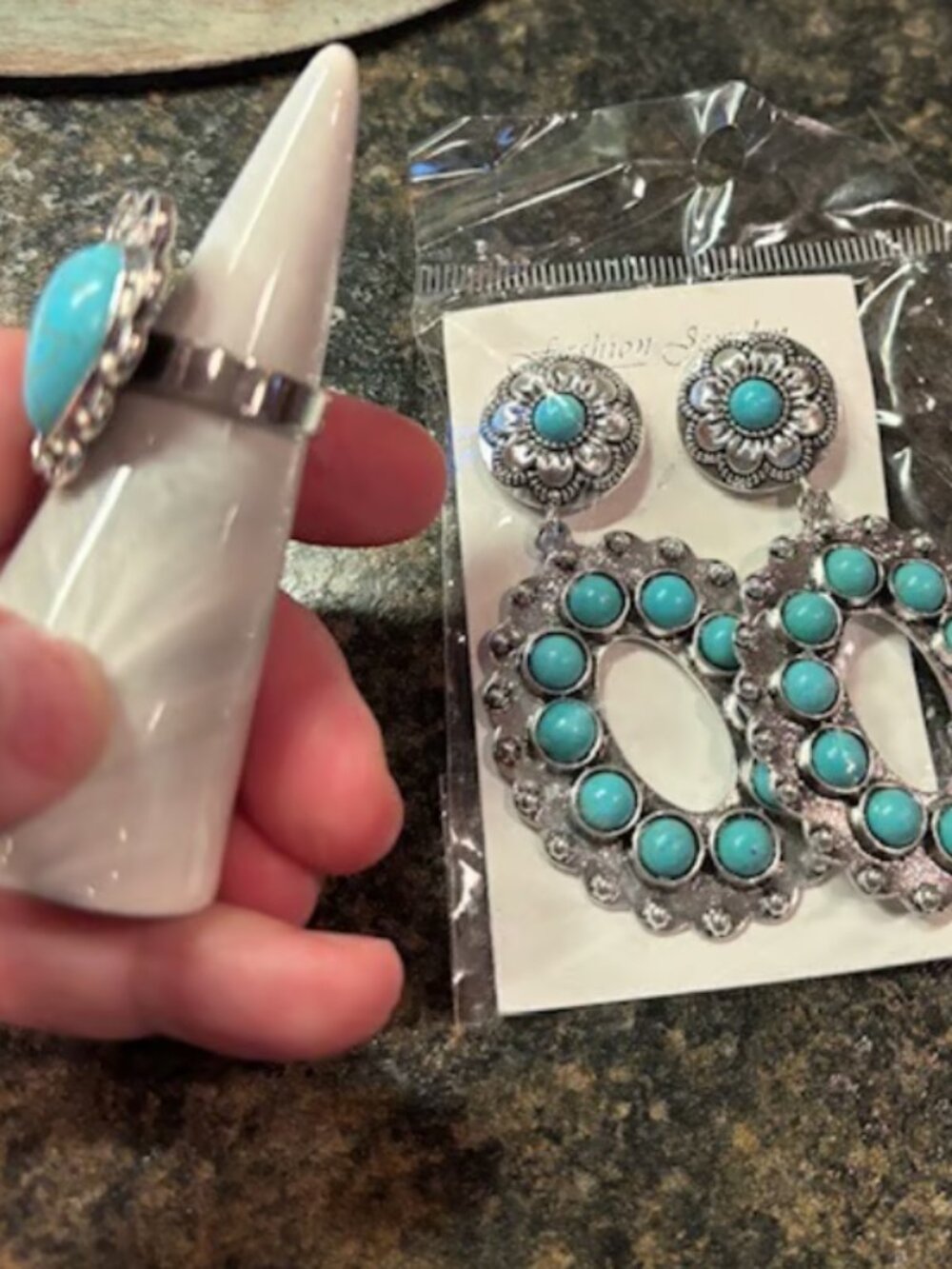 Turquoise Ring and Earrings Set - Picture 2 of 2